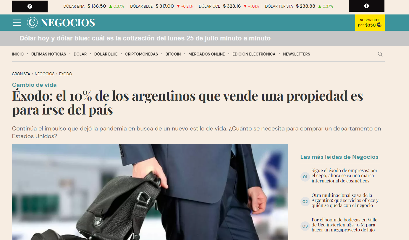 Éxodo: el 10% de los argentinos que vende una propiedad es para irse del país